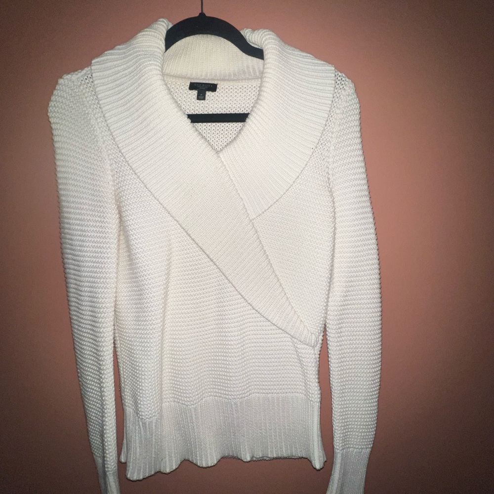 Talbots Women's Cream Shawl Collar Ribbed Sweater